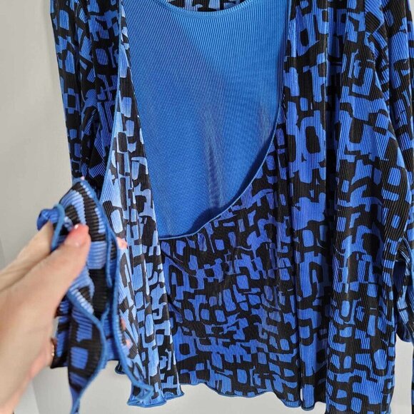 Tanjay Royal blue and black accordion style blouse. - Picture 6 of 10